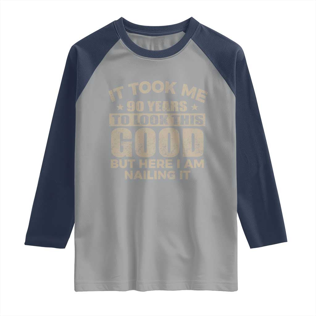 Funny 90th Birthday Raglan Shirt Retro Grandpa Grandma Bday Gift