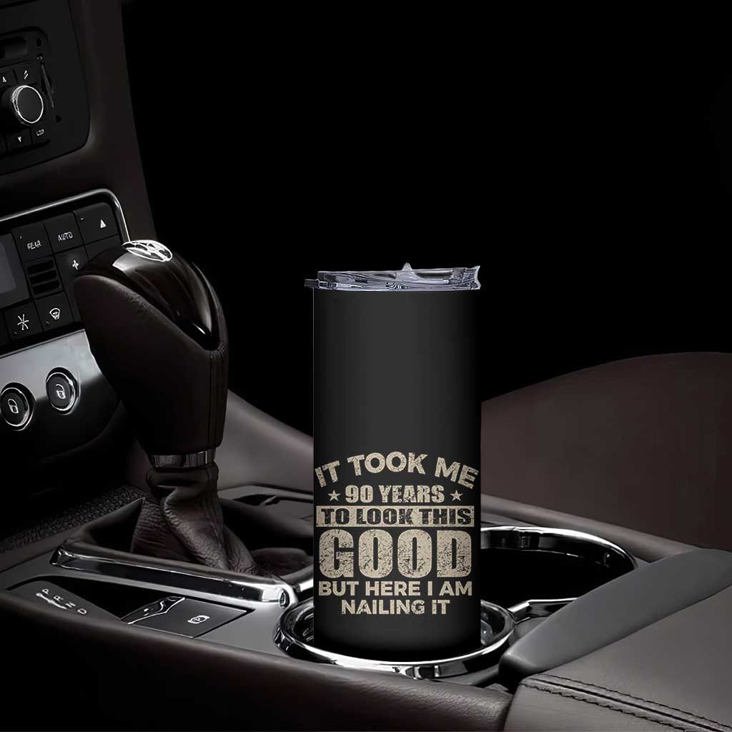 Funny 90th Birthday Skinny Tumbler Retro Grandpa Grandma Bday Gift