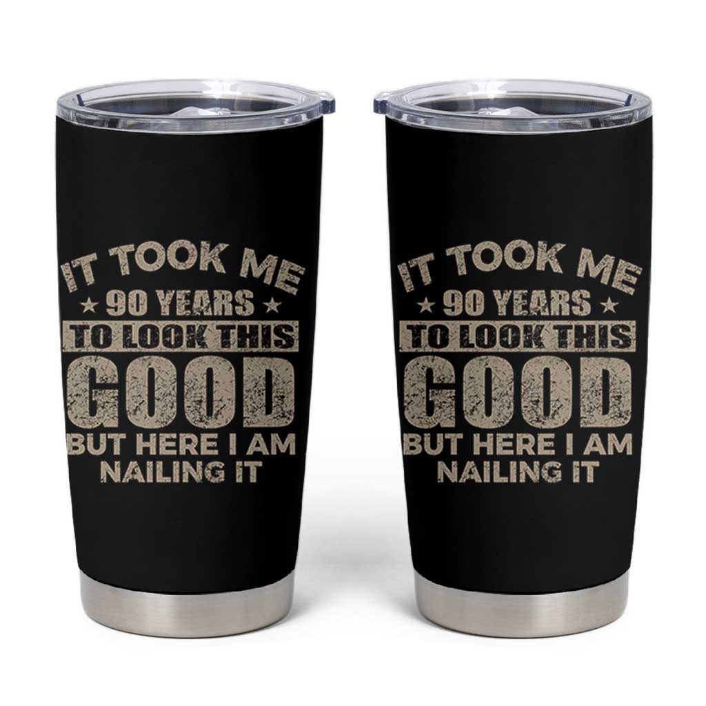 Funny 90th Birthday Tumbler Cup Retro Grandpa Grandma Bday Gift