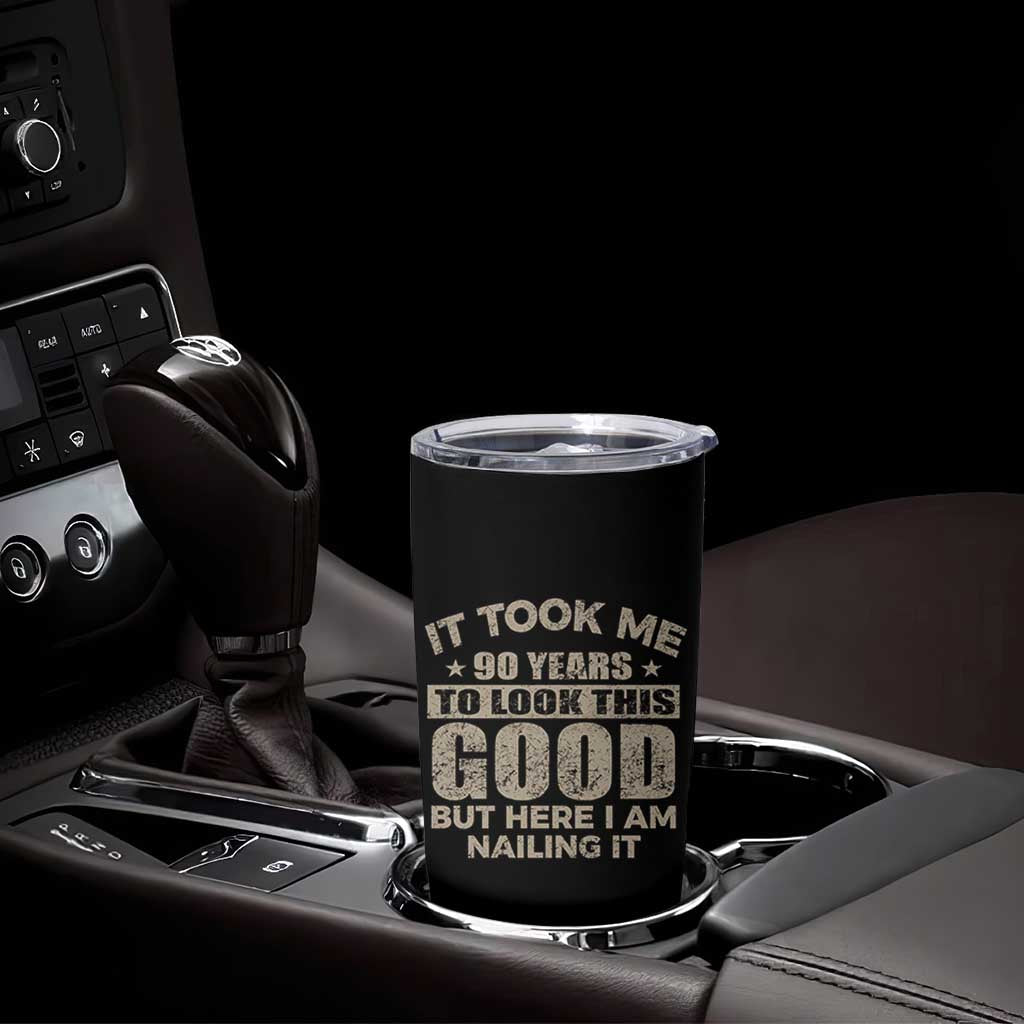 Funny 90th Birthday Tumbler Cup Retro Grandpa Grandma Bday Gift