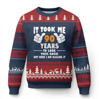 Funny 90th Birthday Ugly Christmas Sweater It Took Me 90 Years To Look This Good