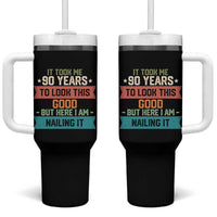 Funny 90th Birthday Tumbler With Handle Vintage It Took Me 90 Years To Look This Good Bday Gift