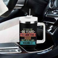 Funny 90th Birthday Tumbler With Handle Vintage It Took Me 90 Years To Look This Good Bday Gift