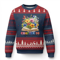 Personalized 90th Birthday Gift For Women Ugly Christmas Sweater Custom Name Chapter 90 Flowers Book