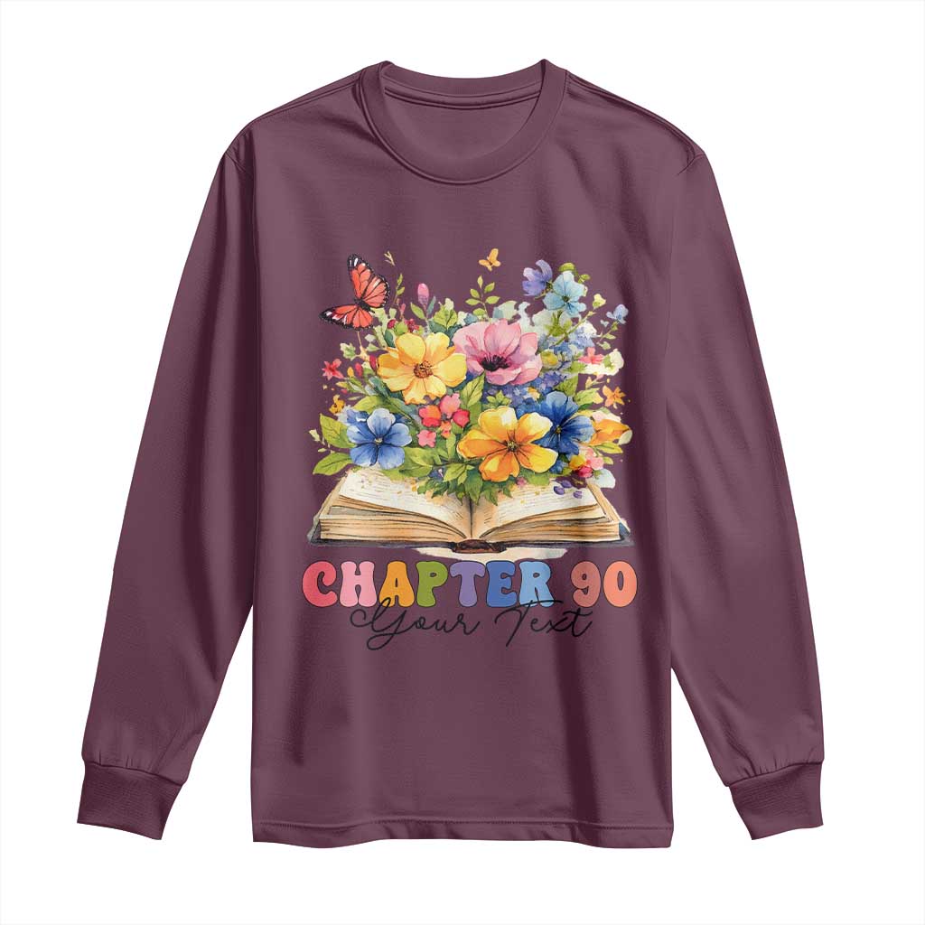 Personalized 90th Birthday Gift For Women Long Sleeve Shirt Custom Name Chapter 90 Flowers Book