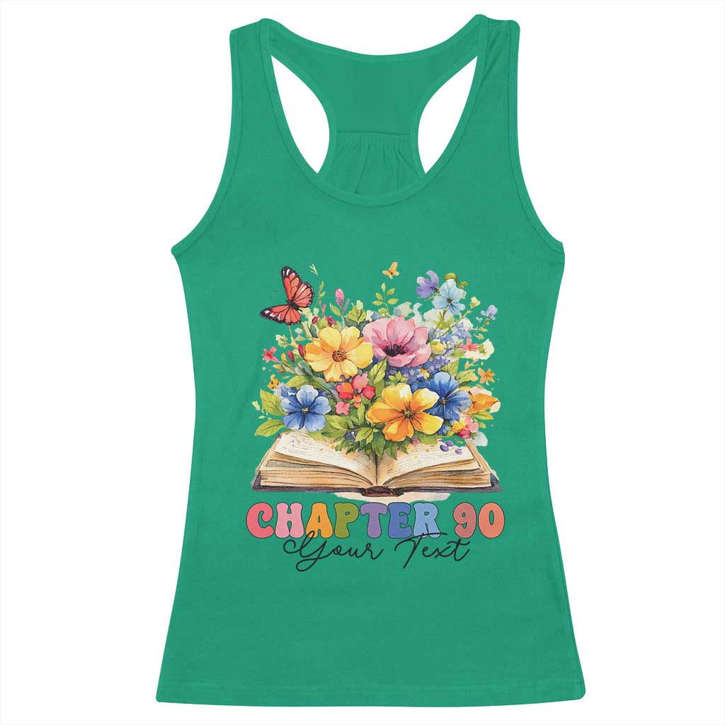 Personalized 90th Birthday Gift For Women Racerback Tank Top Custom Name Chapter 90 Flowers Book