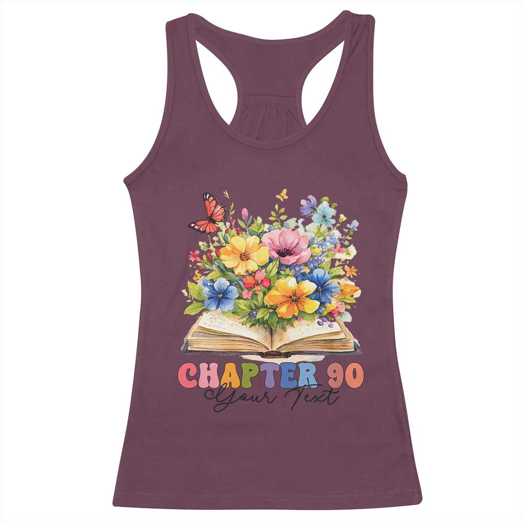 Personalized 90th Birthday Gift For Women Racerback Tank Top Custom Name Chapter 90 Flowers Book