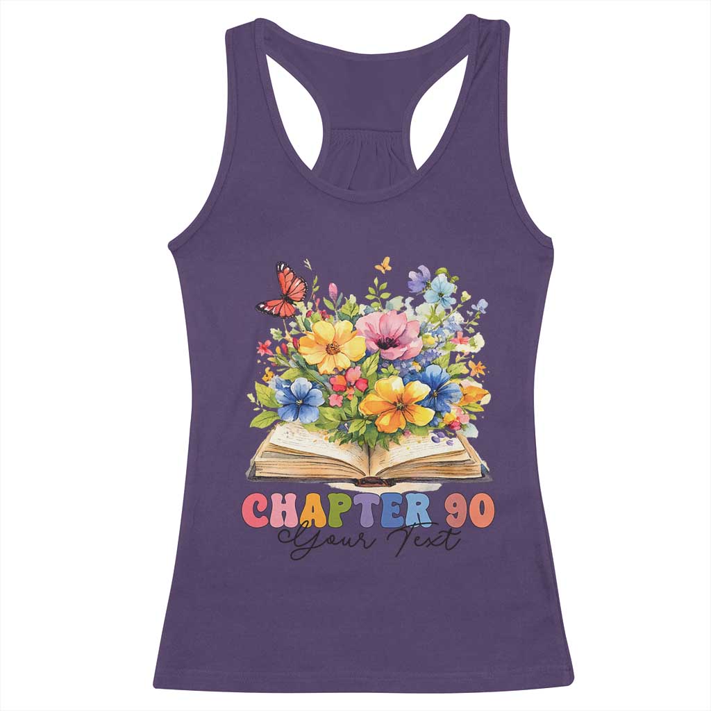 Personalized 90th Birthday Gift For Women Racerback Tank Top Custom Name Chapter 90 Flowers Book