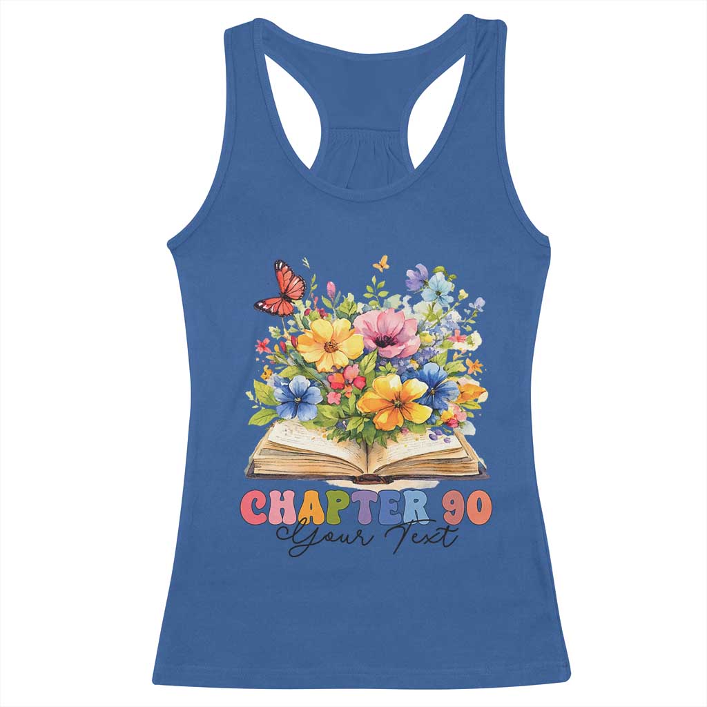 Personalized 90th Birthday Gift For Women Racerback Tank Top Custom Name Chapter 90 Flowers Book