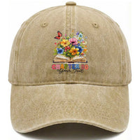 Personalized 90th Birthday Gift For Women Washed Cotton Baseball Cap Custom Name Chapter 90 Flowers Book
