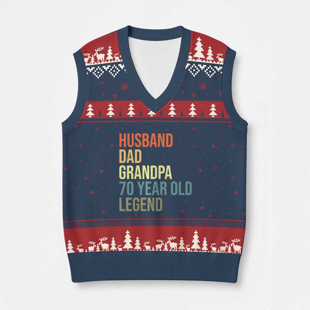 70th Birthday V-Neck Knit Sweater Vest Husband Dad Grandpa 70 Year Old Legend