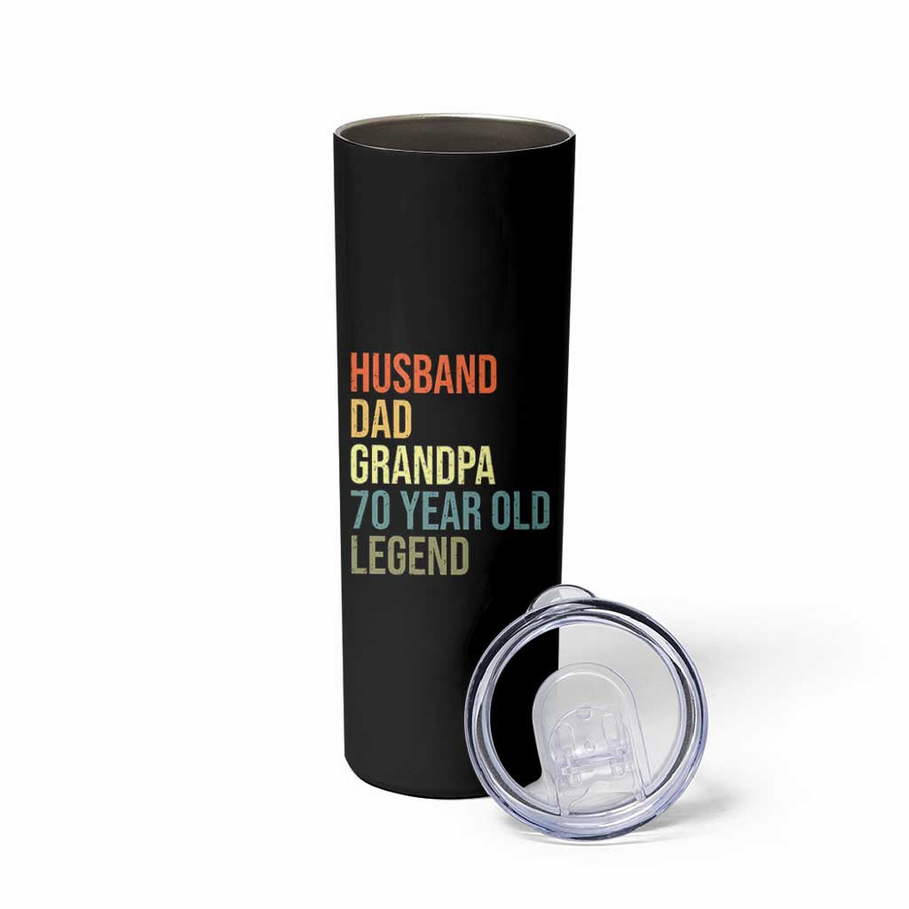 70th Birthday Skinny Tumbler Husband Dad Grandpa 70 Year Old Legend
