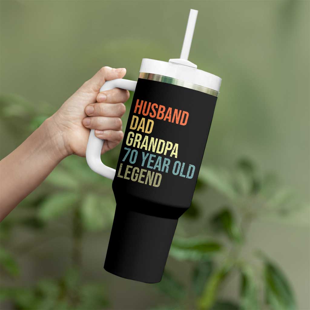 70th Birthday Tumbler With Handle Husband Dad Grandpa 70 Year Old Legend