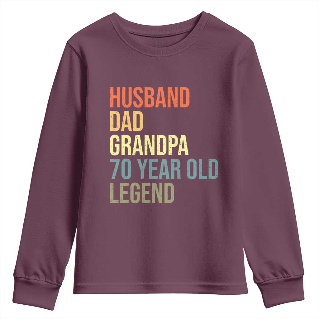 70th Birthday Youth Sweatshirt Husband Dad Grandpa 70 Year Old Legend