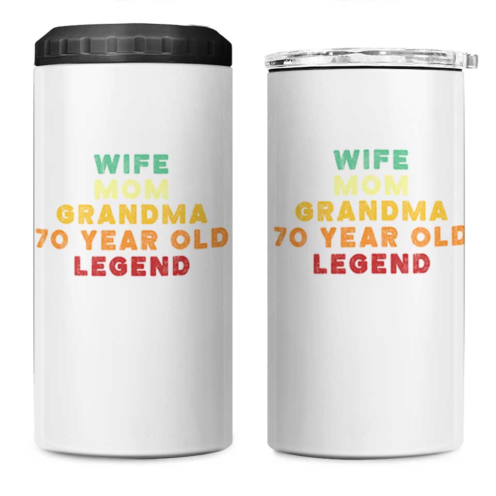 70th Birthday Gifts For Women 4 in 1 Can Cooler Tumbler Wife Mom Grandma 70 Year Old Legend