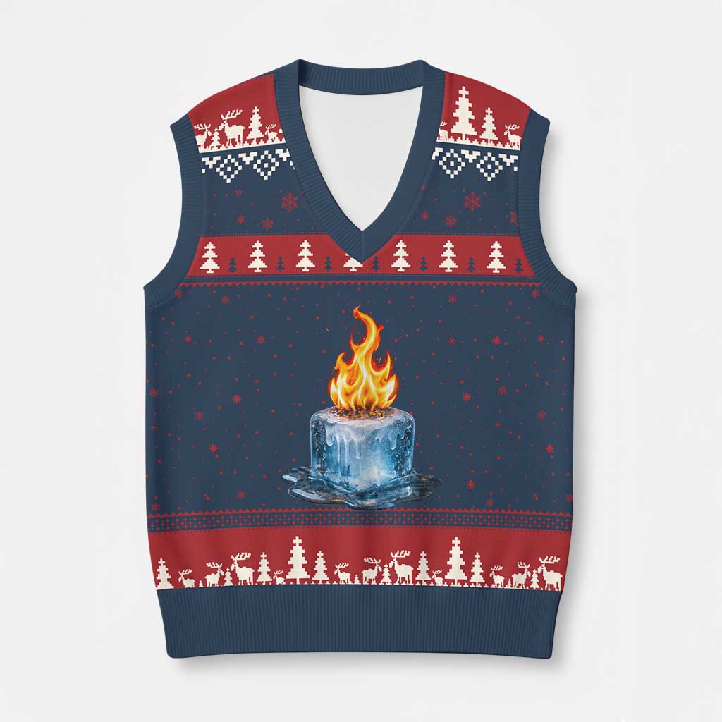 Subtle Anti Ice V-Neck Knit Sweater Vest Ice Melting Satire Political Humor