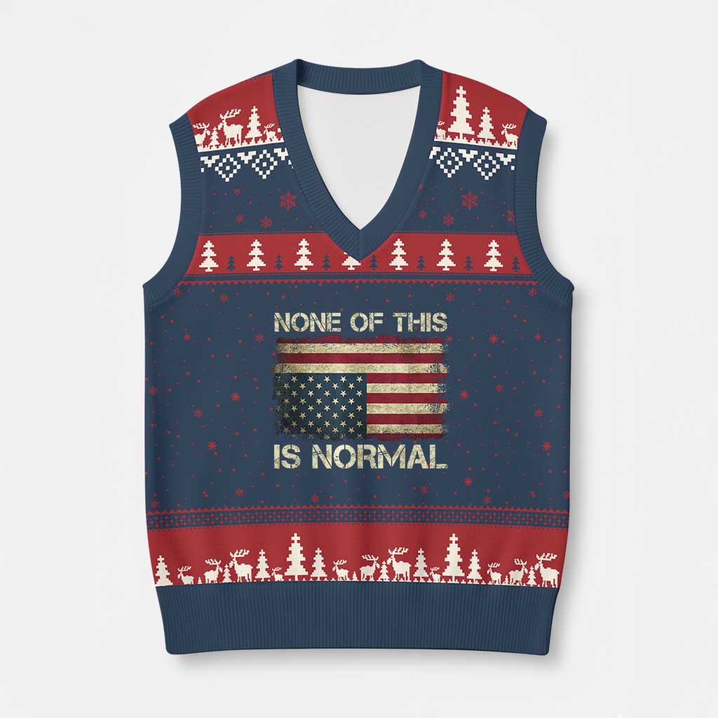 None of This Is Normal V-Neck Knit Sweater Vest Retro Upside Down American Flag