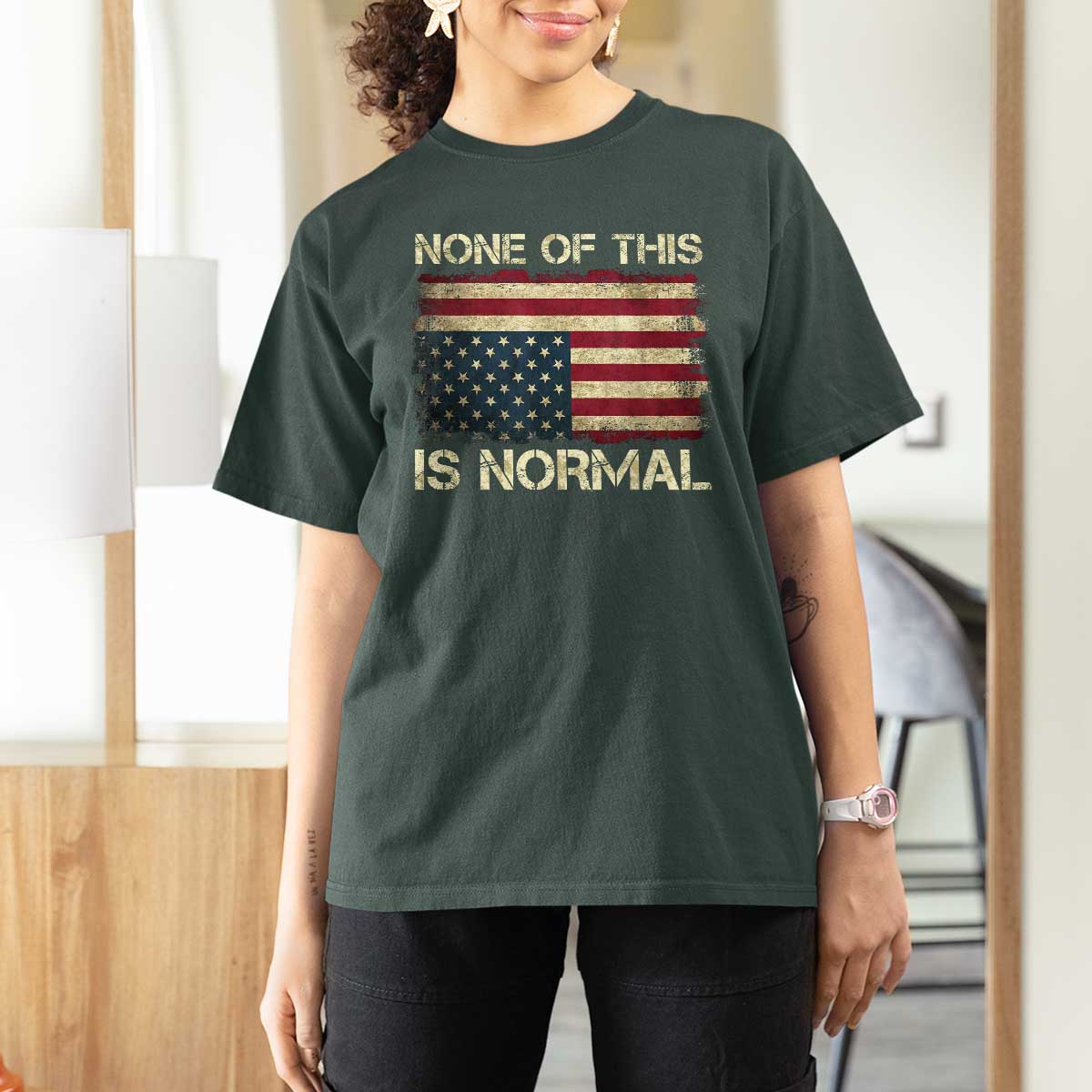None of This Is Normal T Shirt For Women Retro Upside Down American Flag