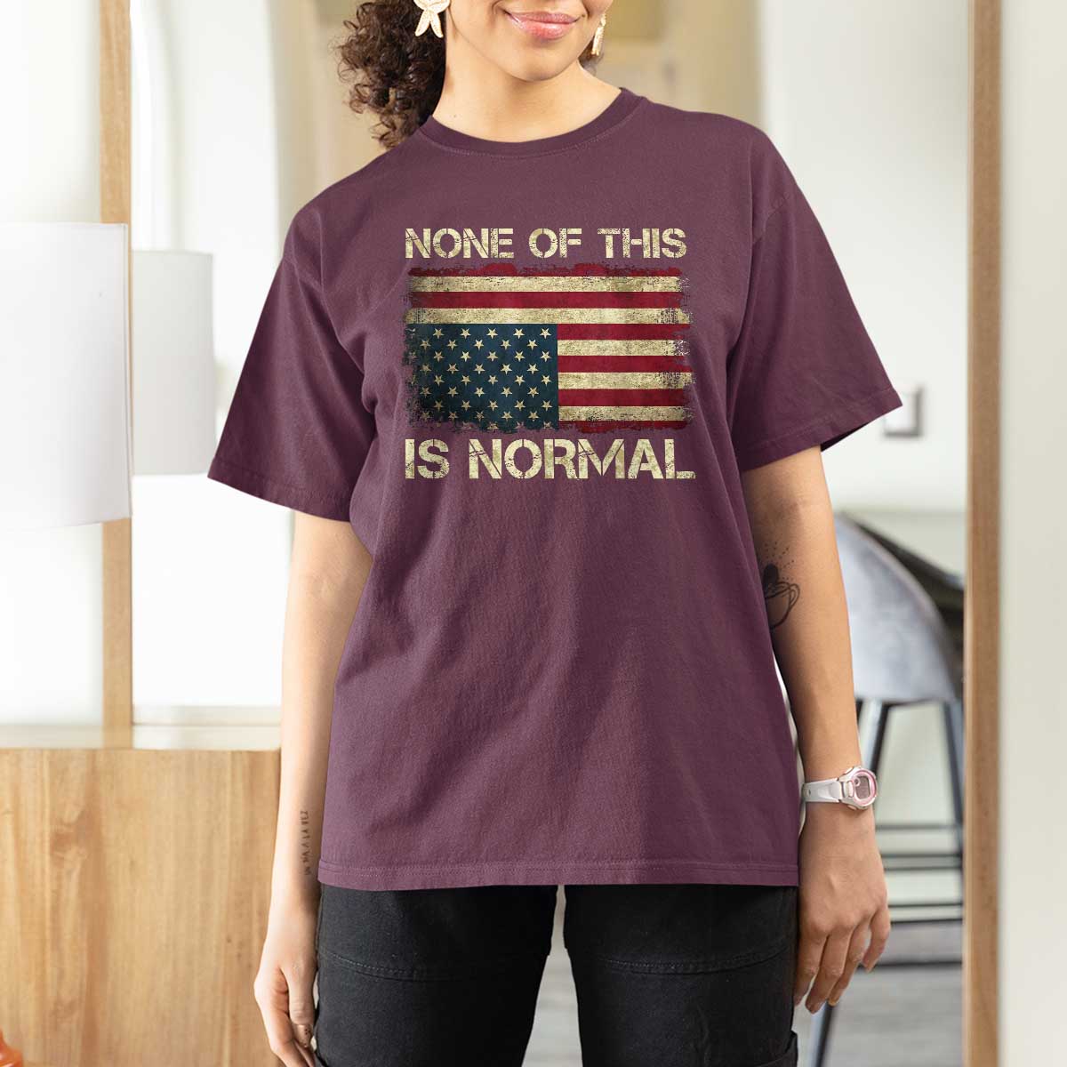 None of This Is Normal T Shirt For Women Retro Upside Down American Flag