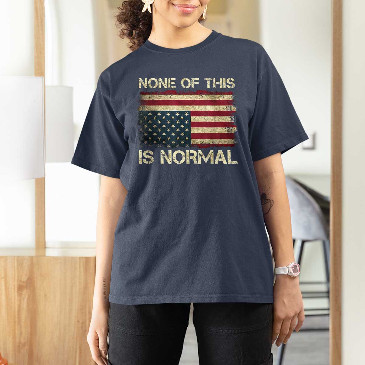 None of This Is Normal T Shirt For Women Retro Upside Down American Flag