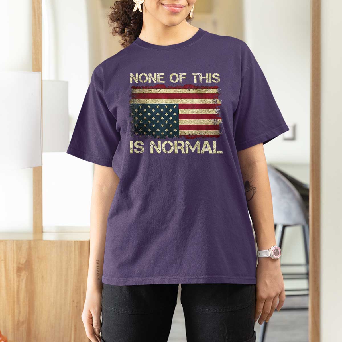 None of This Is Normal T Shirt For Women Retro Upside Down American Flag