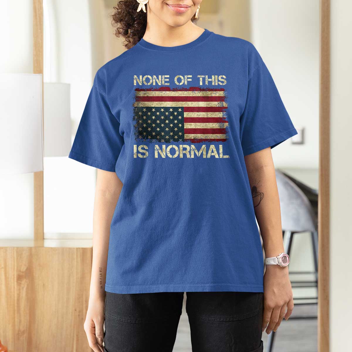 None of This Is Normal T Shirt For Women Retro Upside Down American Flag