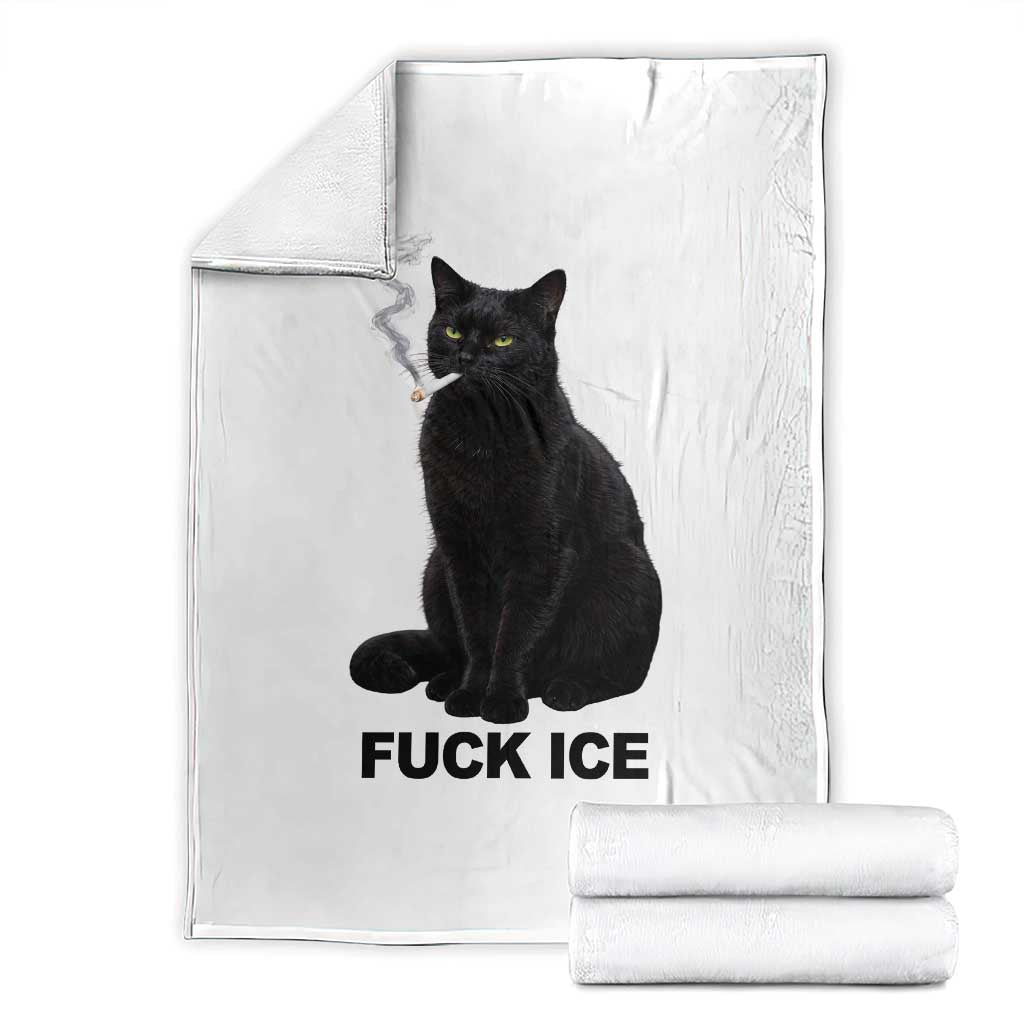 Fck Ice Smoking Cat Throw Blanket Subtle FDT Black Cat Meme