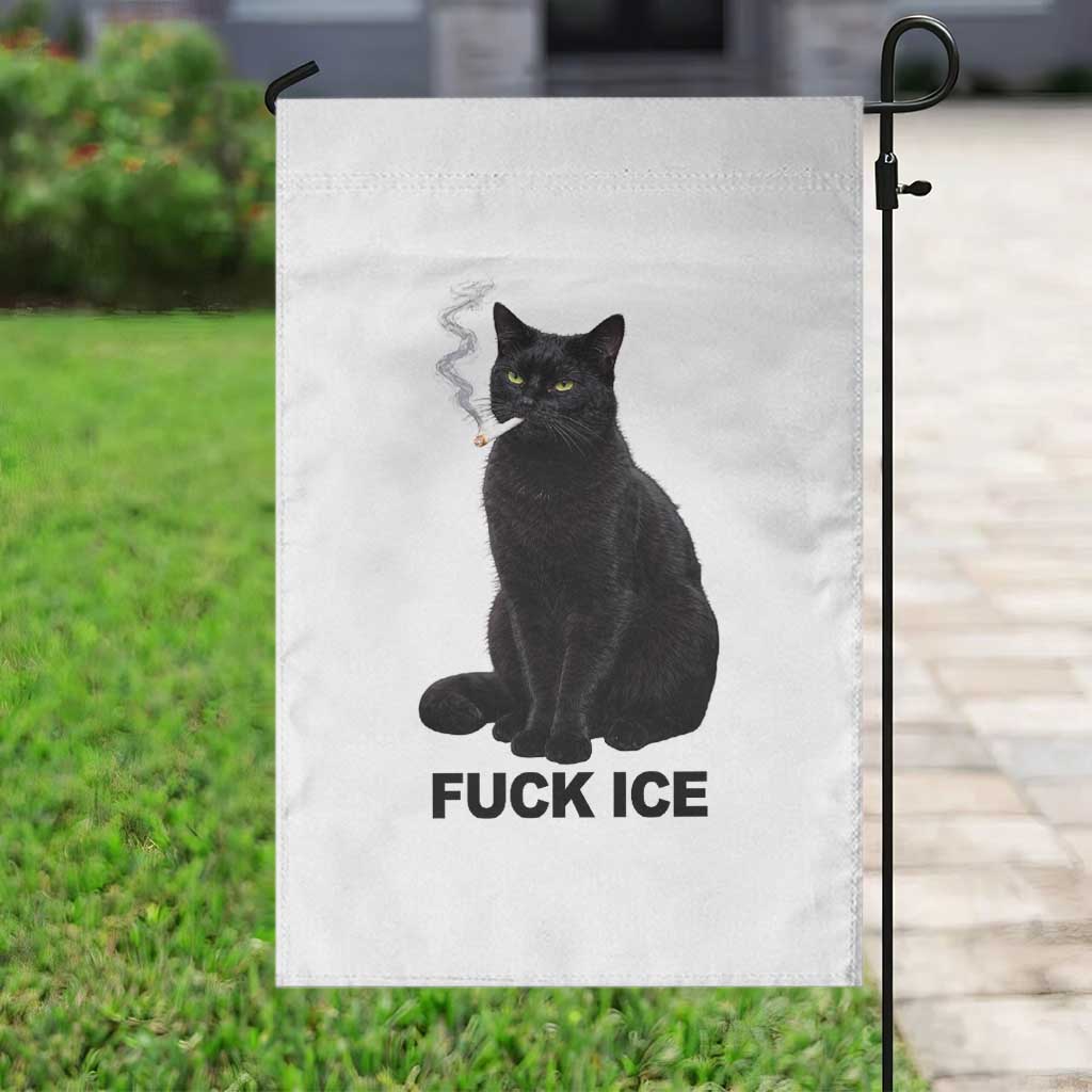 Fck Ice Smoking Cat Garden Flag Subtle FDT Black Cat Meme