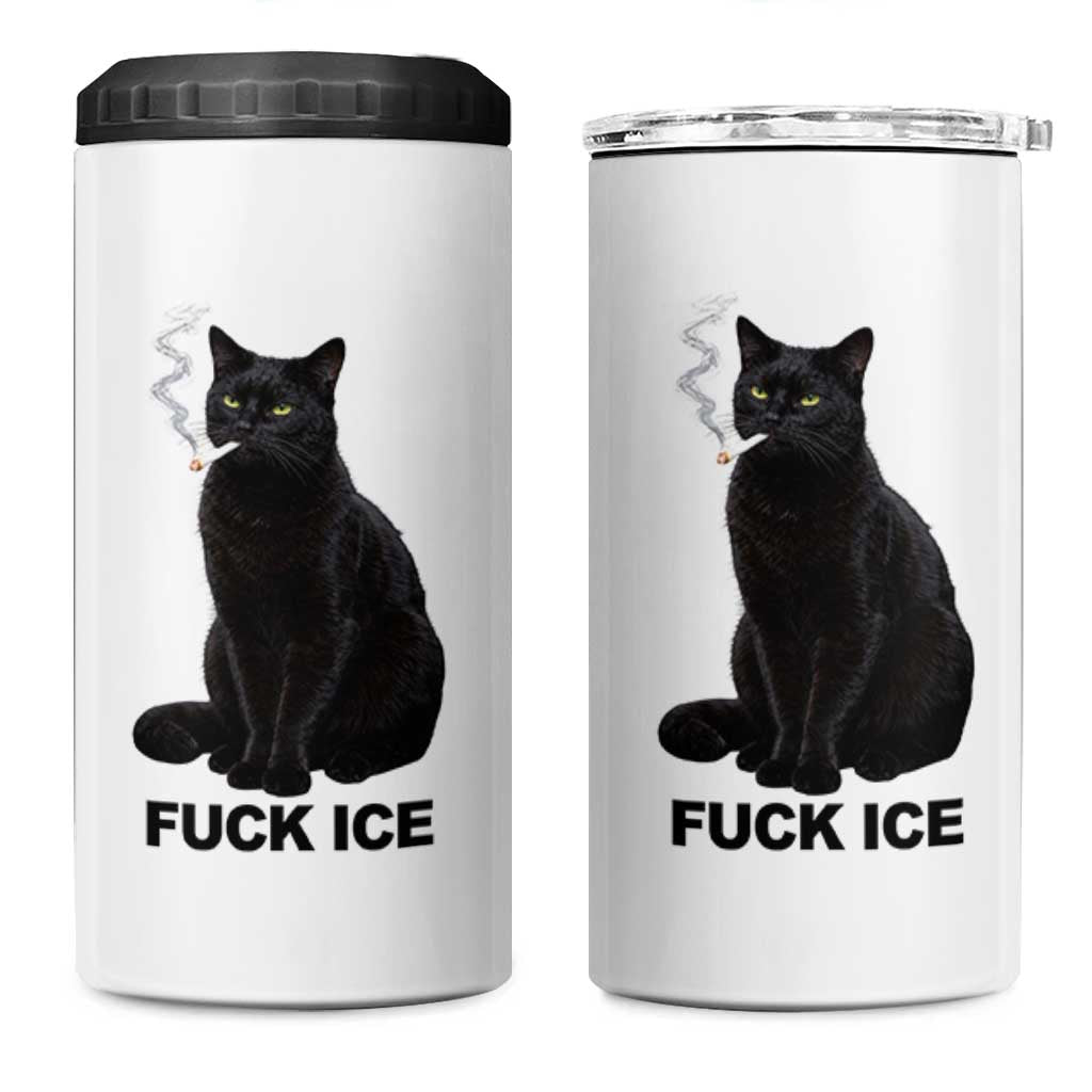 Fck Ice Smoking Cat 4 in 1 Can Cooler Tumbler Subtle FDT Black Cat Meme