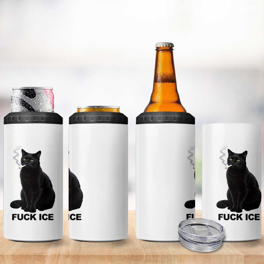 Fck Ice Smoking Cat 4 in 1 Can Cooler Tumbler Subtle FDT Black Cat Meme