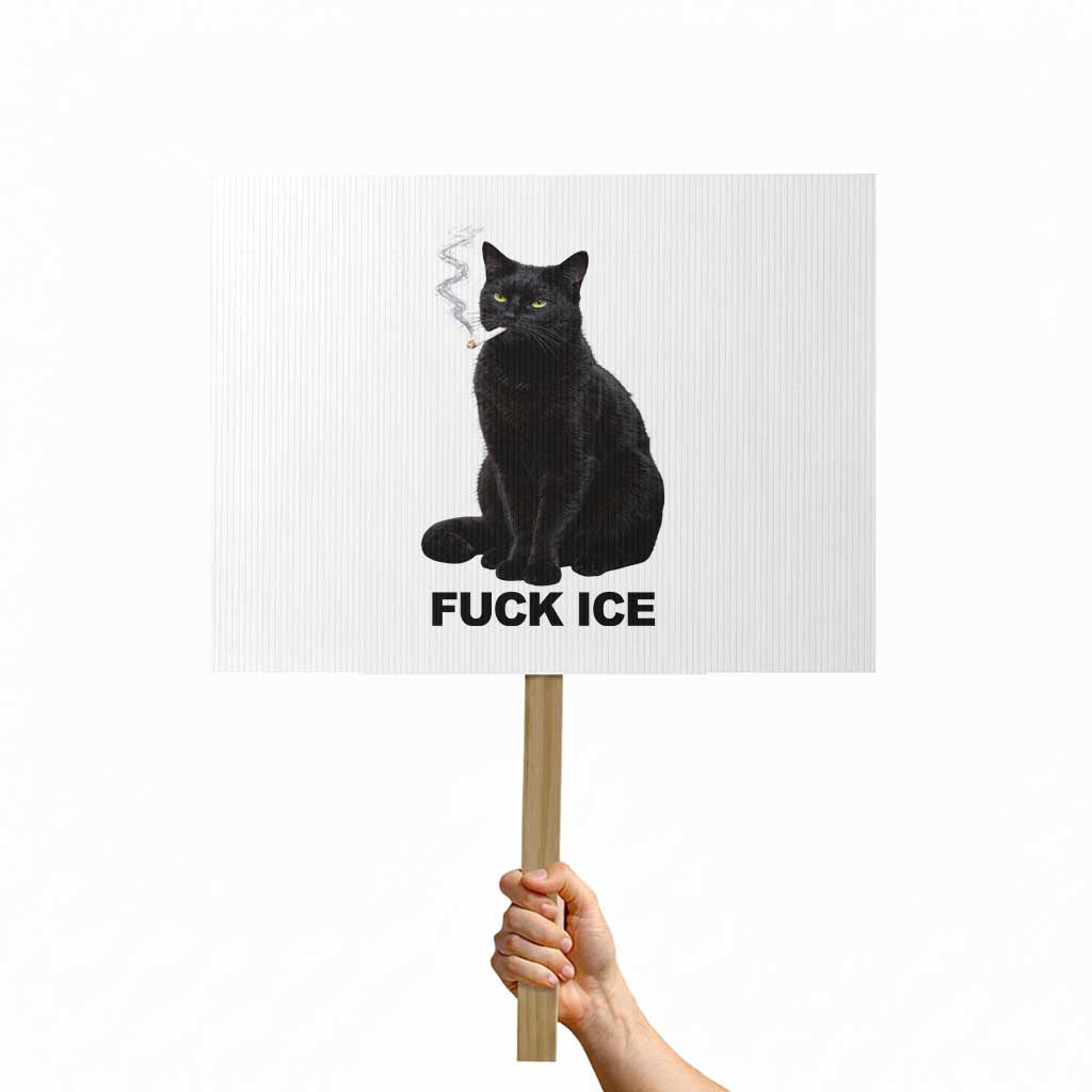 Fck Ice Smoking Cat Protest Sign Subtle FDT Black Cat Meme
