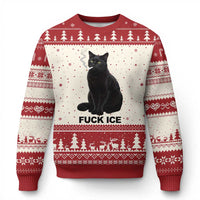 Fck Ice Smoking Cat Ugly Christmas Sweater Subtle FDT Black Cat Meme