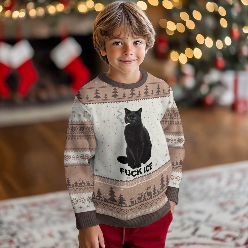 Fck Ice Smoking Cat Ugly Christmas Sweater Subtle FDT Black Cat Meme