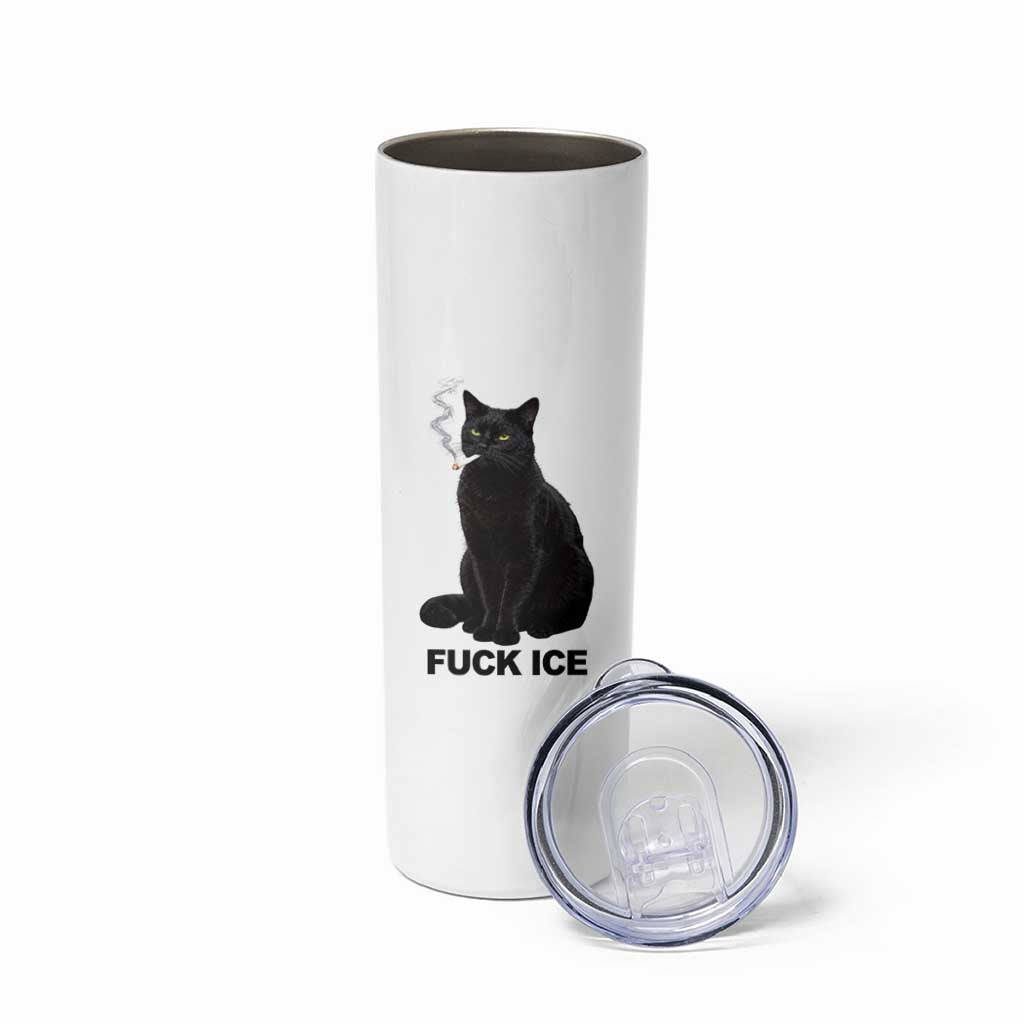 Fck Ice Smoking Cat Skinny Tumbler Subtle FDT Black Cat Meme