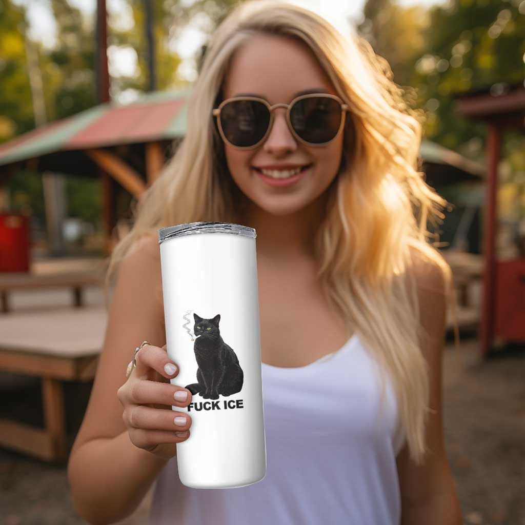 Fck Ice Smoking Cat Skinny Tumbler Subtle FDT Black Cat Meme
