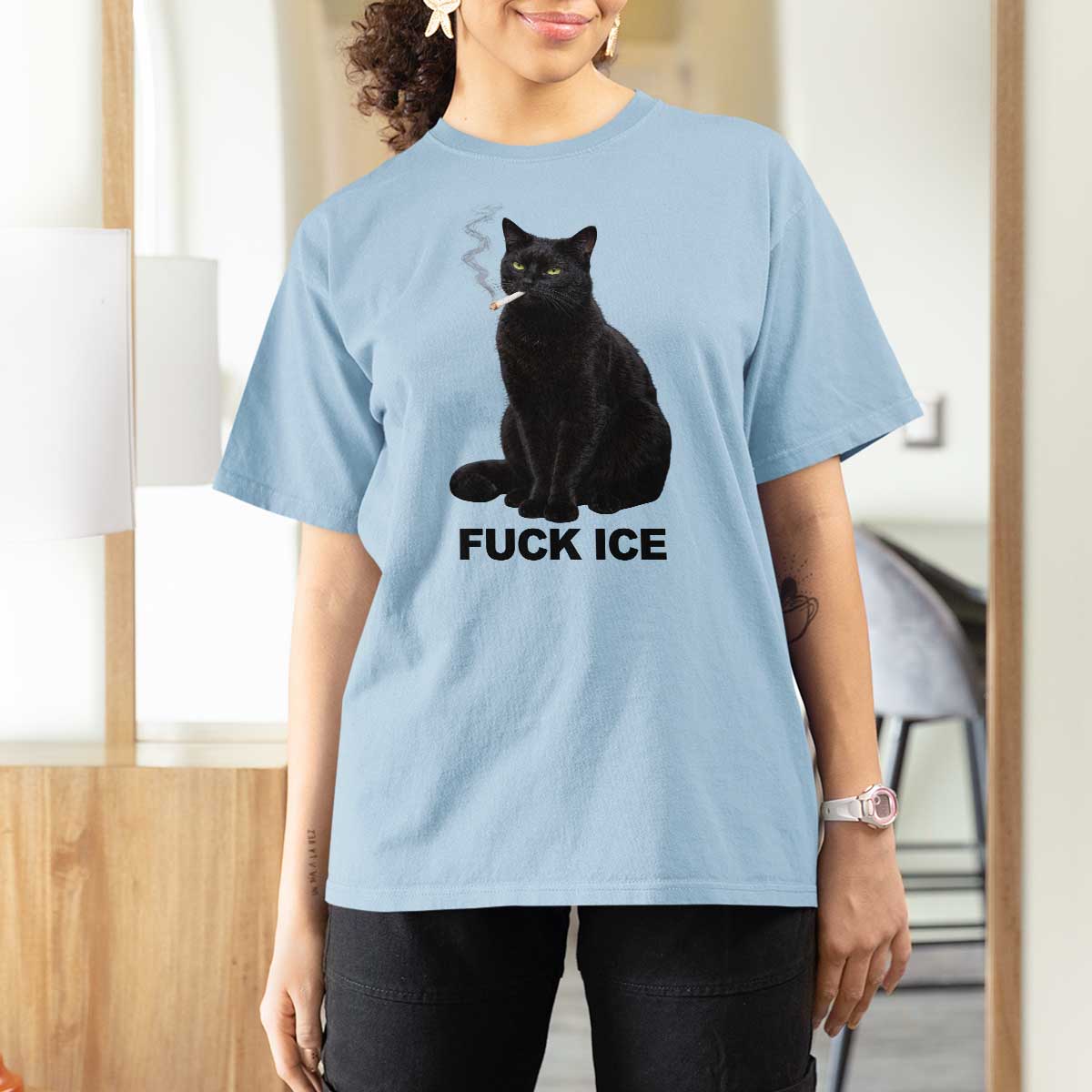 Fck Ice Smoking Cat T Shirt For Women Subtle FDT Black Cat Meme