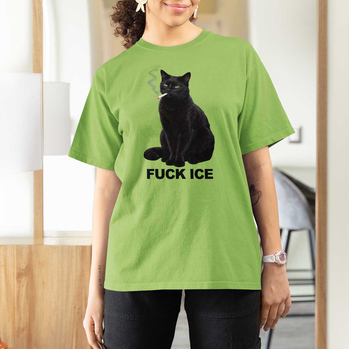 Fck Ice Smoking Cat T Shirt For Women Subtle FDT Black Cat Meme