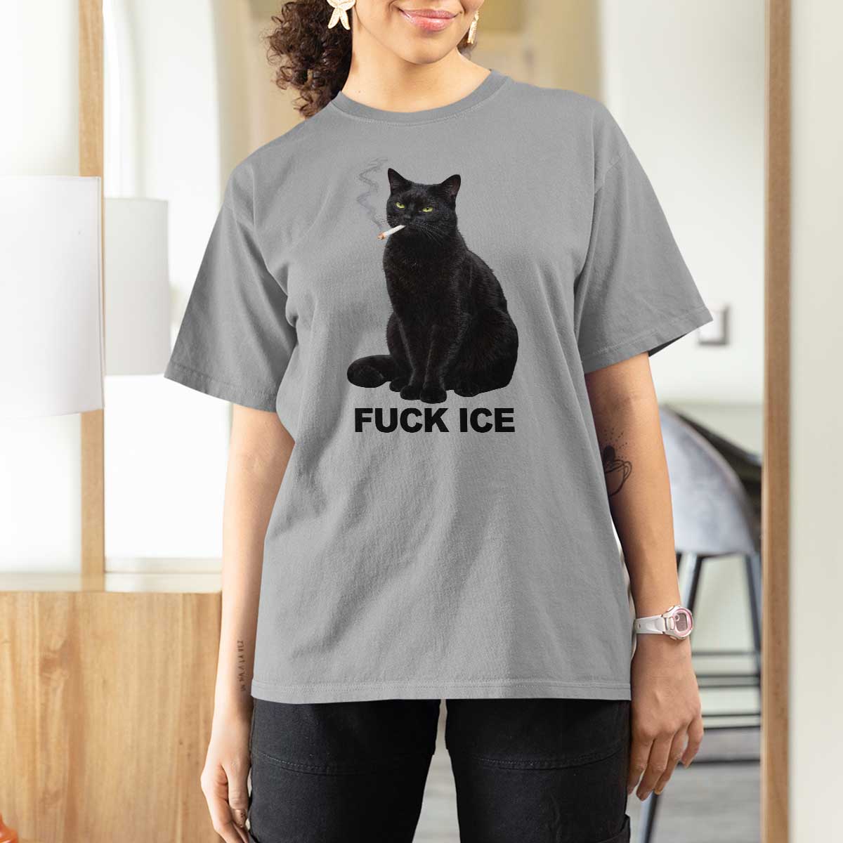 Fck Ice Smoking Cat T Shirt For Women Subtle FDT Black Cat Meme