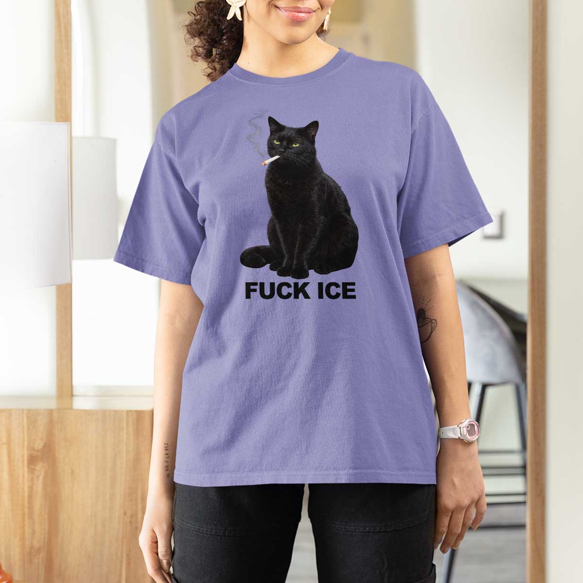 Fck Ice Smoking Cat T Shirt For Women Subtle FDT Black Cat Meme