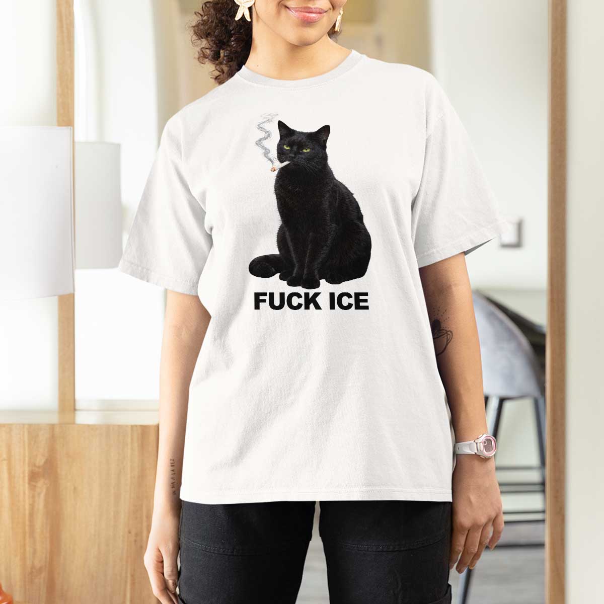 Fck Ice Smoking Cat T Shirt For Women Subtle FDT Black Cat Meme
