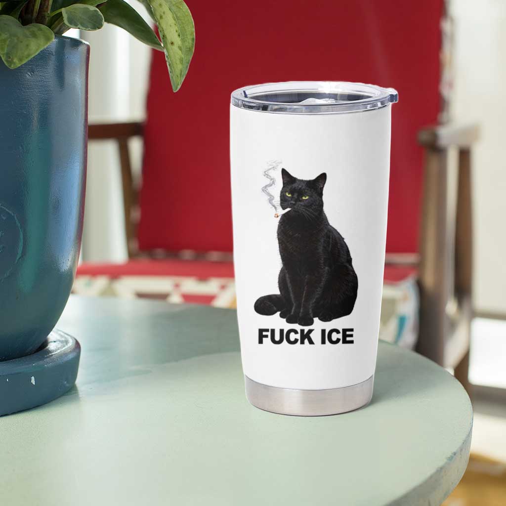 Fck Ice Smoking Cat Tumbler Cup Subtle FDT Black Cat Meme