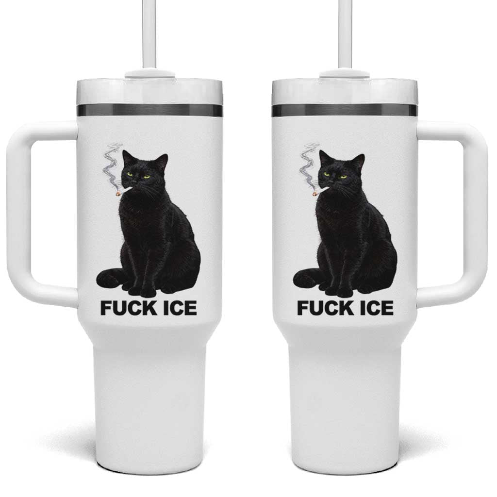Fck Ice Smoking Cat Tumbler With Handle Subtle FDT Black Cat Meme