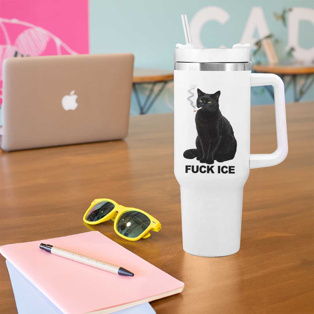 Fck Ice Smoking Cat Tumbler With Handle Subtle FDT Black Cat Meme