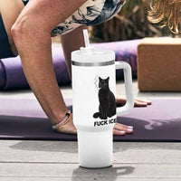 Fck Ice Smoking Cat Tumbler With Handle Subtle FDT Black Cat Meme