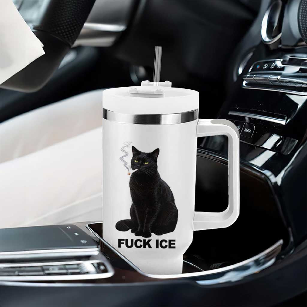 Fck Ice Smoking Cat Tumbler With Handle Subtle FDT Black Cat Meme