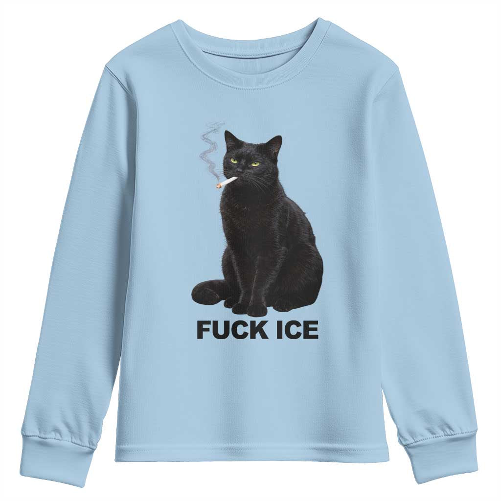 Fck Ice Smoking Cat Youth Sweatshirt Subtle FDT Black Cat Meme