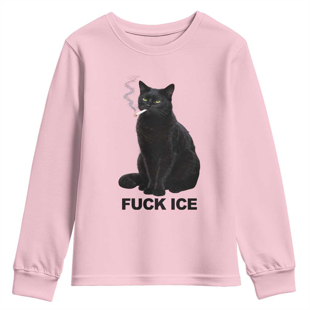 Fck Ice Smoking Cat Youth Sweatshirt Subtle FDT Black Cat Meme