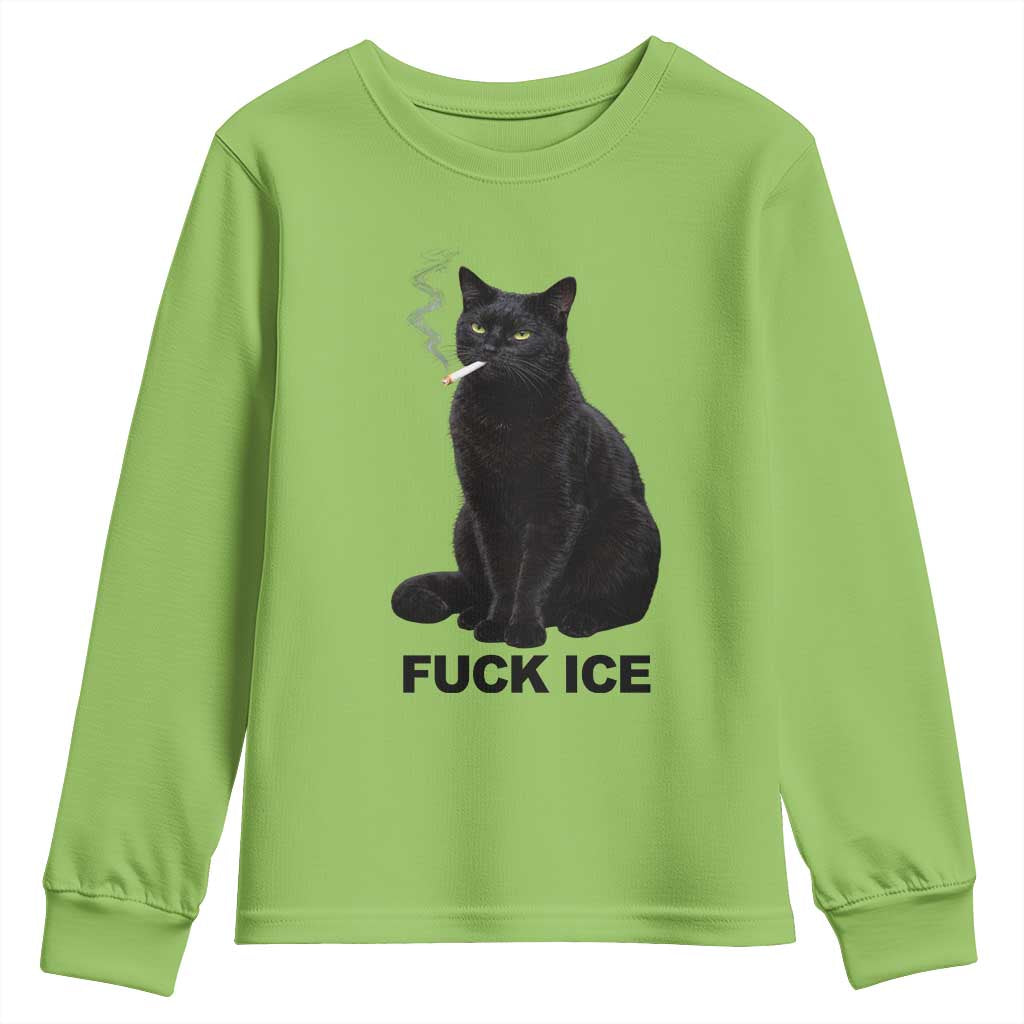 Fck Ice Smoking Cat Youth Sweatshirt Subtle FDT Black Cat Meme