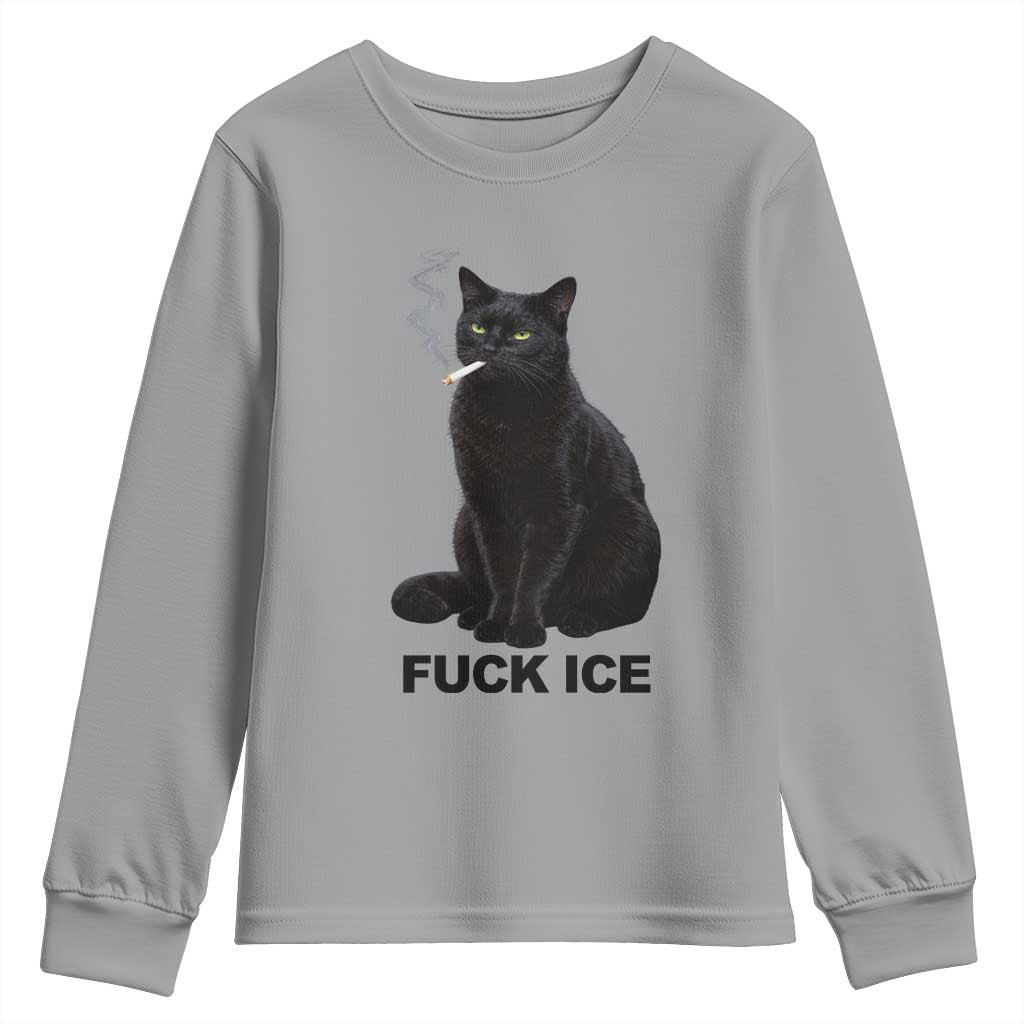 Fck Ice Smoking Cat Youth Sweatshirt Subtle FDT Black Cat Meme