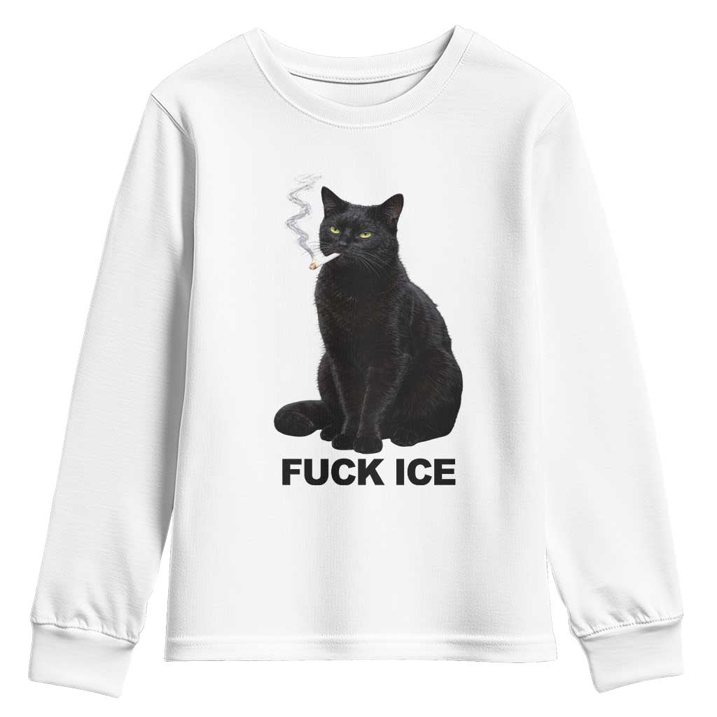 Fck Ice Smoking Cat Youth Sweatshirt Subtle FDT Black Cat Meme